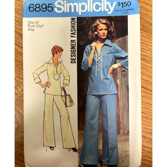 Vintage 1970s Simplicity 6895 Sewing Pattern Sz XS Top & Wide Leg Pant COMPLETE - Picture 1 of 2